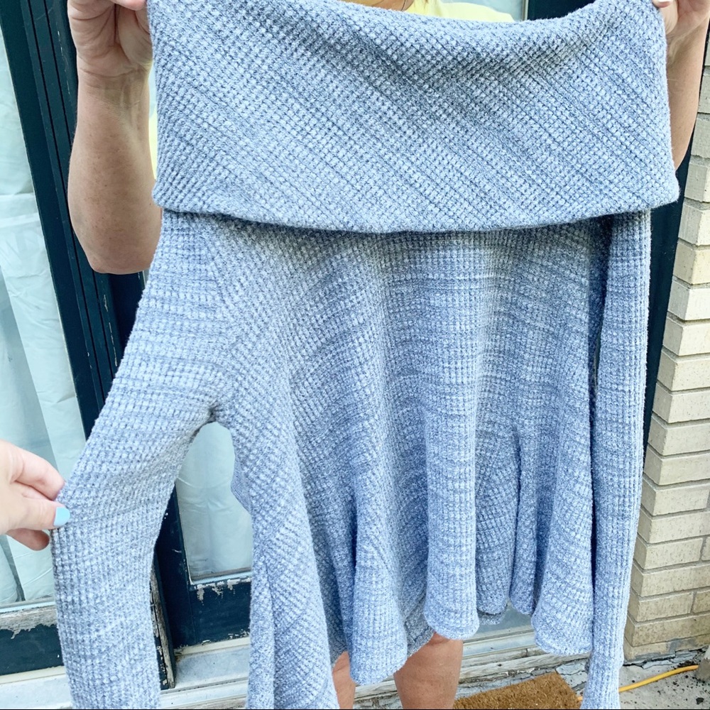 Anthro | Postmark Grey off Shoulder Ribbed Sweater - Picture 2 of 5
